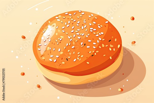 hamburger bun with sesame seeds on a light background