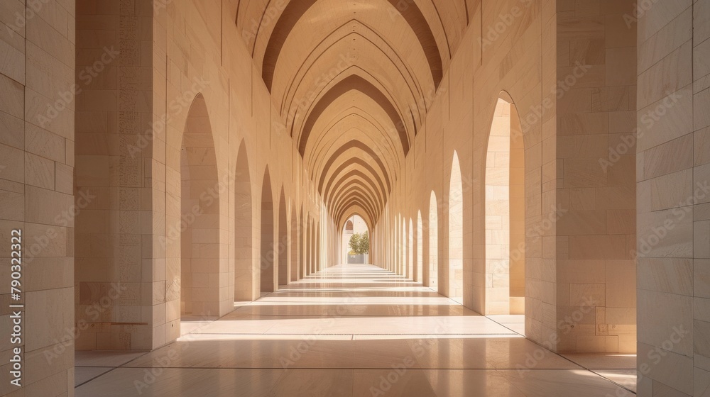 Architectural Beauty: Long Hallway With Arches and Columns