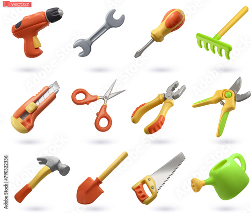Set of tools. 3d vector cartoon icon © Natis