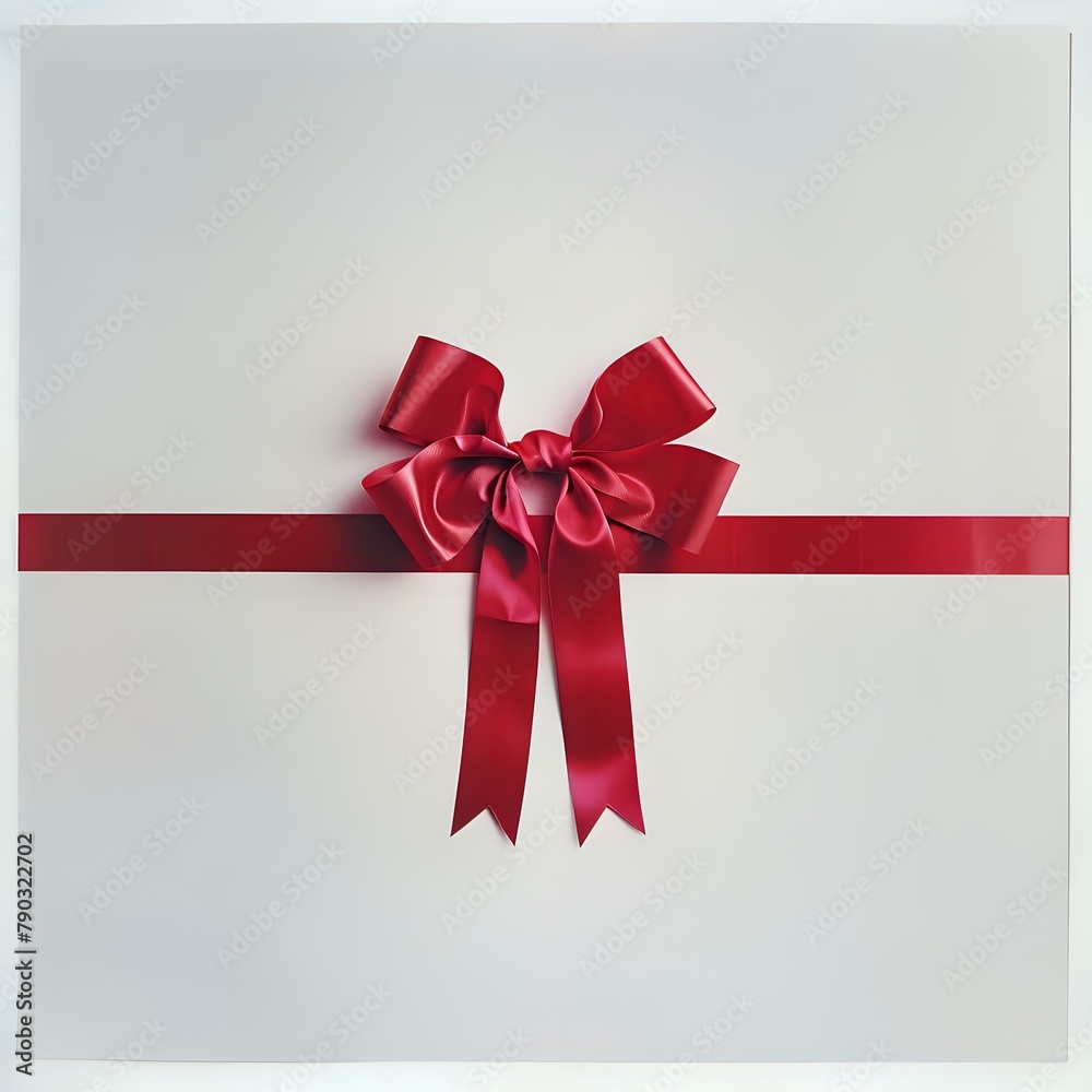 Striking Red Bow on White - Festive and Joyful Gift Concept Striking Red Bow on White - Festive and Joyful Gift Concept