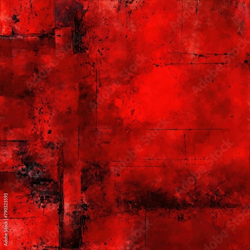 Abstract art, grunge style,  scarlet red and black color. Contemporary painting. Modern poster for wall decoration photo