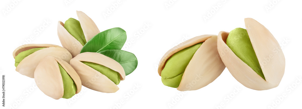 pistachio with leaves isolated on white background with full depth of field pistachio with leaves isolated on white background with full depth of field