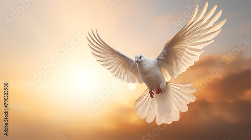 Beautiful white dove flying in the sky