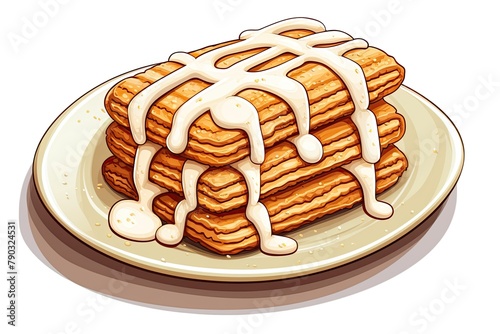 Mexican churros with sauce on white background; illustration, logo