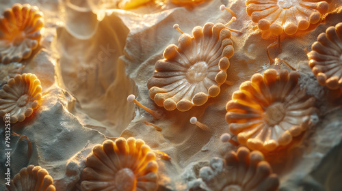 Close-Up of Intricate Fungi Spores Illuminated by Warm Light