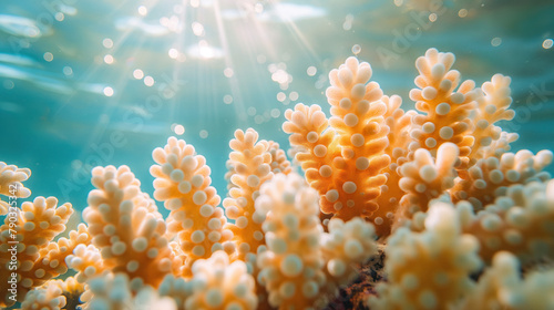Radiant Sunlight Shining Through Water on Vibrant Coral Reef © mikhailberkut