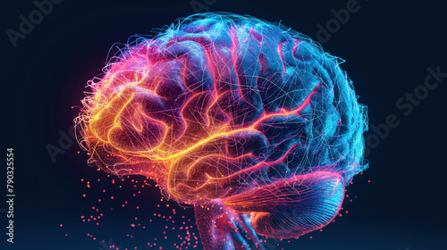 Vibrant Digital Brain Illustration: Synaptic Activity and Neural Network Concept