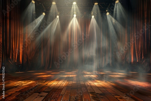 Stage With Curtain and Illuminated Light