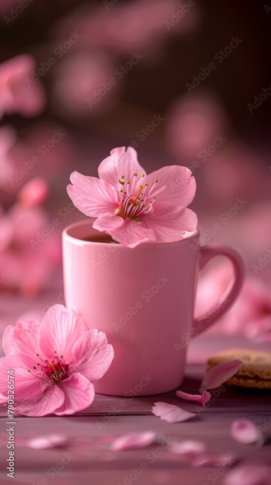 A pink cup of a few sakura, generated with AI A pink cup of a few sakura, generated with AI