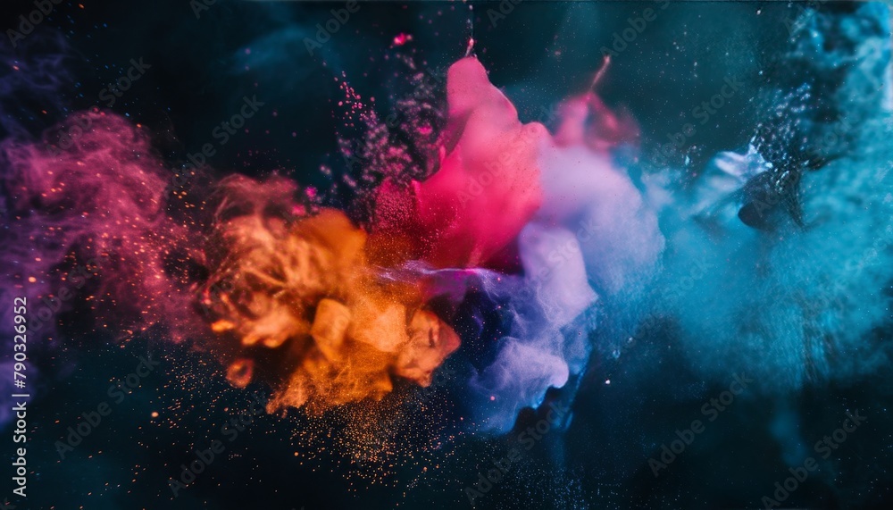 Obraz premium Vibrant Colored Powder Explosion in Darkness