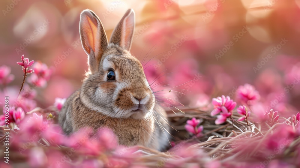 Fototapeta premium An easter card with beautiful bunny and fuschia background, generated with AI