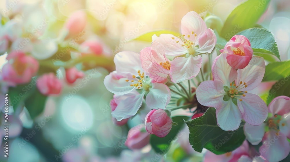 Beautiful spring natural background with apple tree flowers, generated with AI Beautiful spring natural background with apple tree flowers, generated with AI