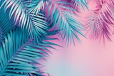 Pink and Blue Background With Palm Leaves