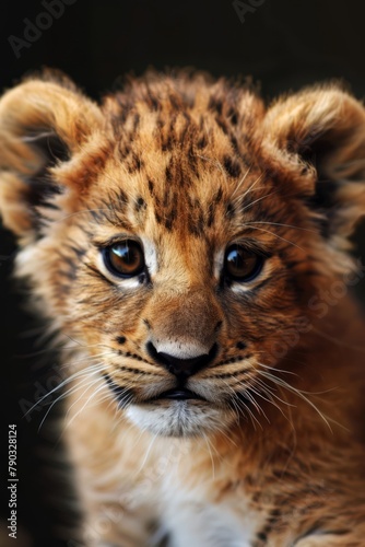 Beautiful cute baby lion with beautiful eyes black background, generated with AI © sch_ai