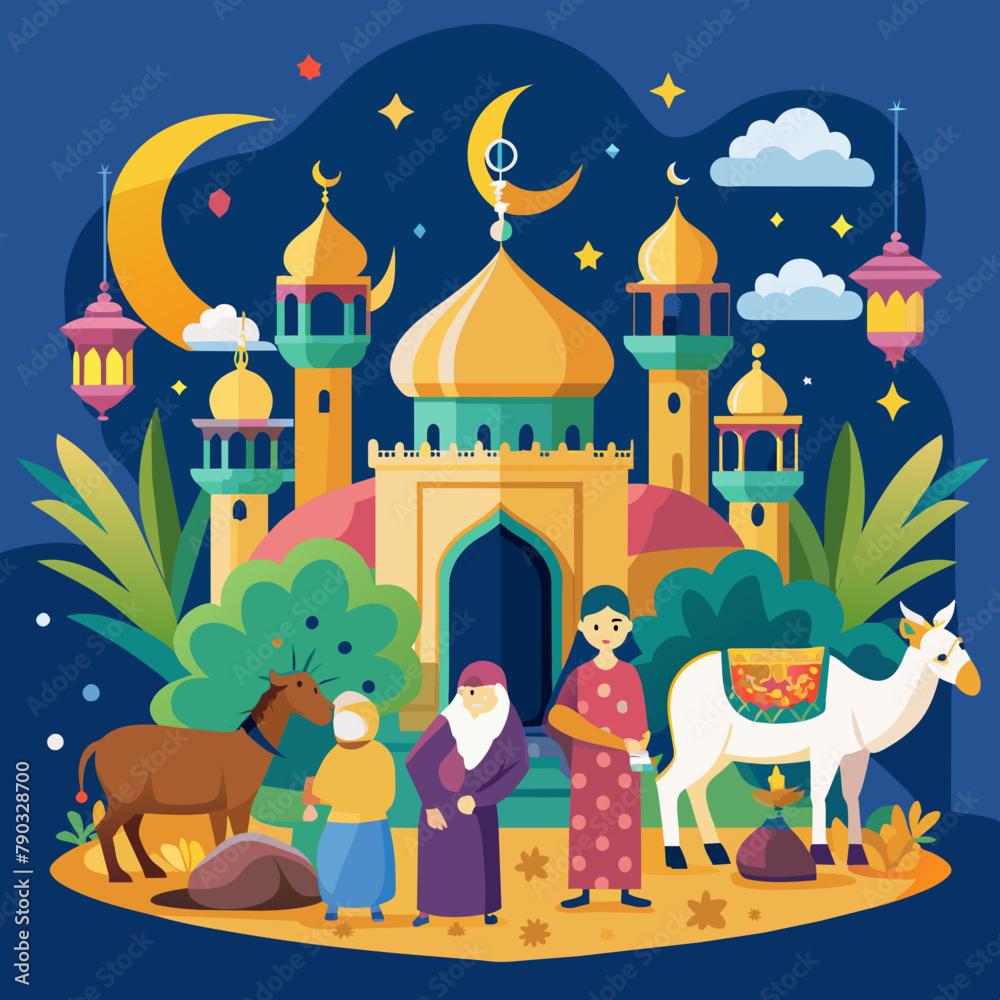 Obraz premium Eid al-Adha, also known as the Feast of Sacrifice, is an important Islamic celebration that commemorates the willingness of Prophet Ibrahim to sacrifice his son as an act of obedience and submission t