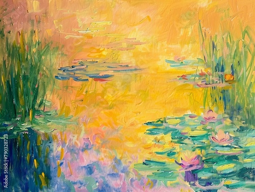 Impressionism serene reminiscent of Water, colorufl and calm , generated with AI photo