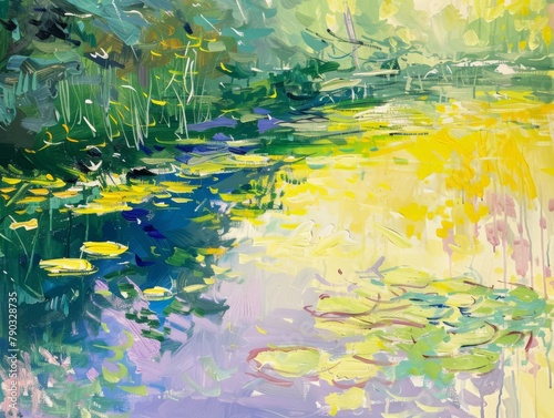 Impressionism serene reminiscent of Water, colorufl and calm , generated with AI photo