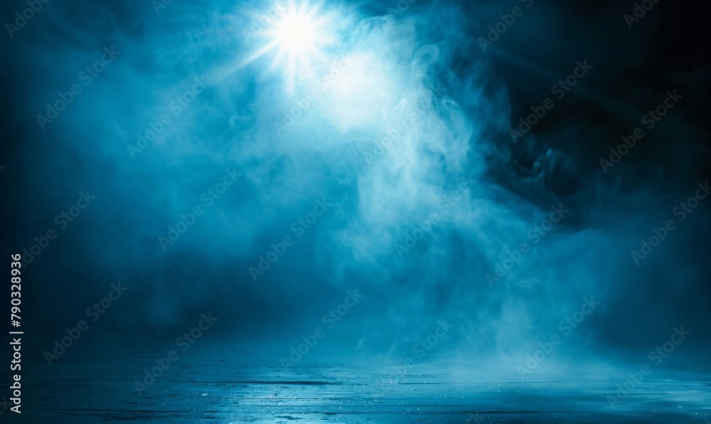 Dark blue background with fog and smoke 
