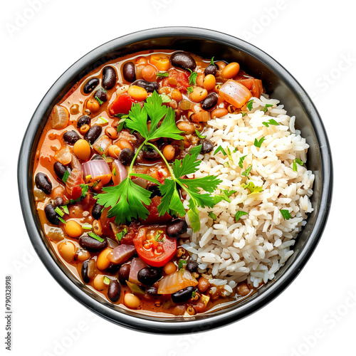 Tasty  Jollof Black Eyed Pea Stew Cooked with Tomato and Rice Isolated On White Background  photo