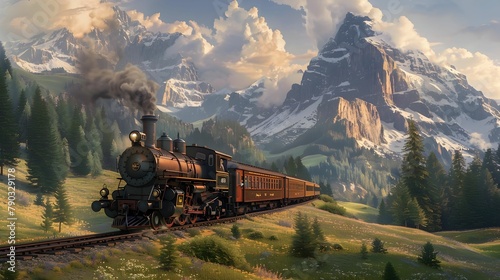 TRAIN IN THE MOUNTAINS WALLPAPER BACKGROUND