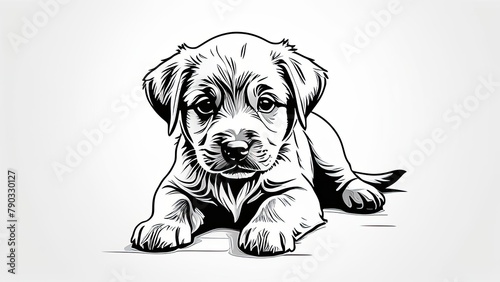 Black outline of a puppy on a white background