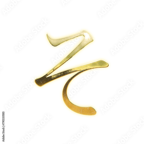 Very realistic golden "そ", Japanese Hiragana, Mincho, transparent background