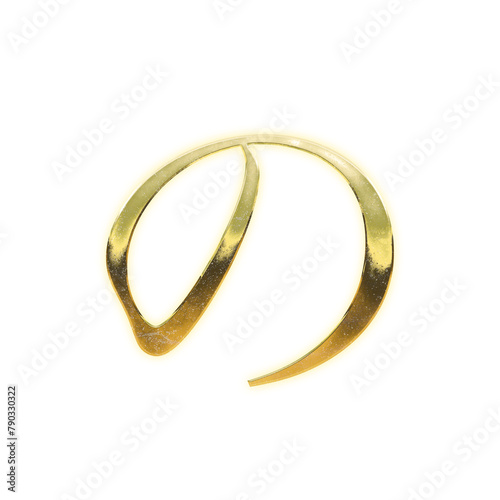 Very realistic golden "の", Japanese Hiragana, Mincho, transparent background
