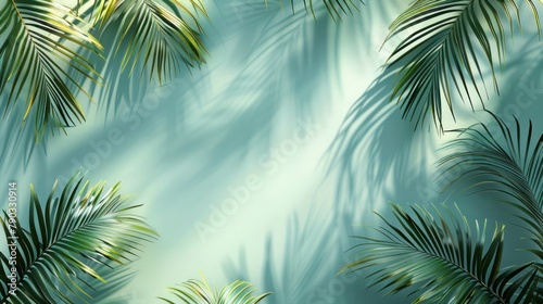 Beautiful minimalistic pastel background with palm leaf shadows on the sides