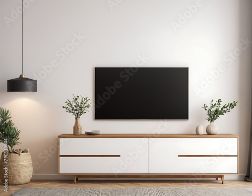 Obraz na płótnie modern living room with tv on wall w salonie