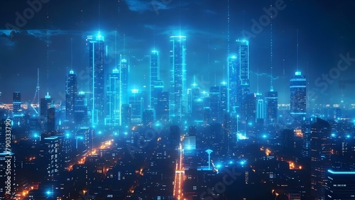 Neon Pulse: The Heartbeat of a High-Tech Metropolis. Concept Technology, Futuristic Cityscape, Urban Lifestyle, Vibrant Nightlights, Digital Innovation © Ян Заболотний
