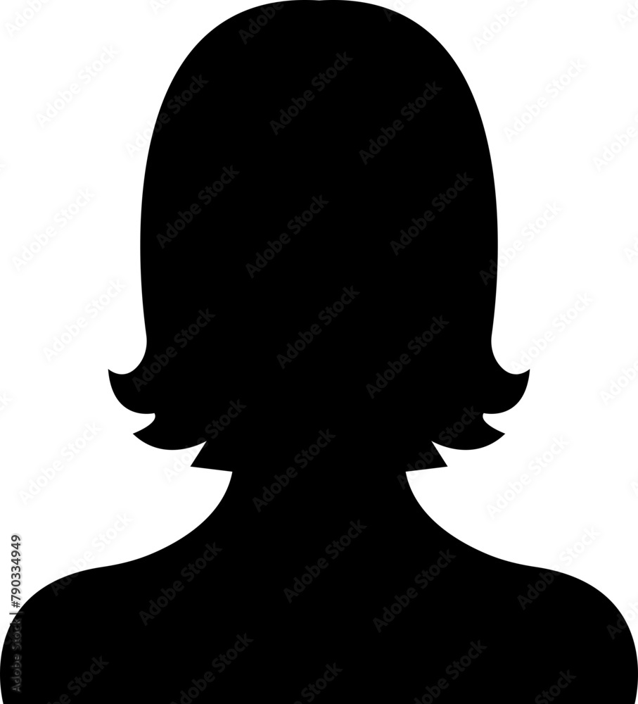 Business avatar profile black icon. Woman of user flat vector symbol in trendy filled style isolated on transparent background. Female profile people diverse face for social network or web.