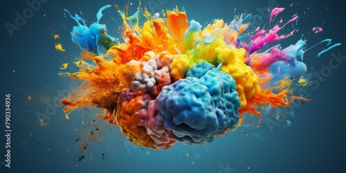 human brain a colorful explosion of creativity on blue background