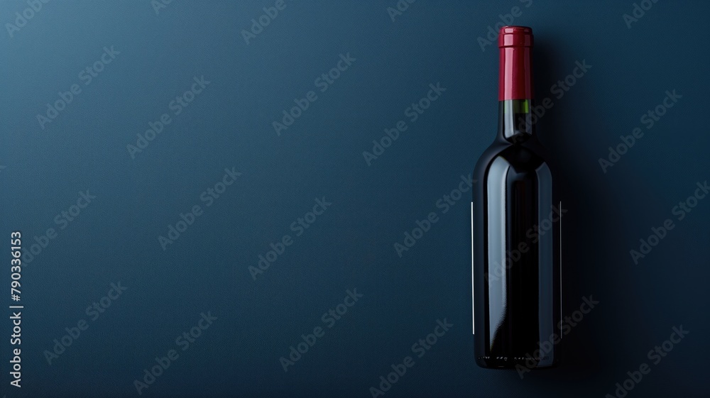 Single bottle of red wine on dark blue background, with minimalistic presentation Single bottle of red wine on dark blue background, with minimalistic presentation