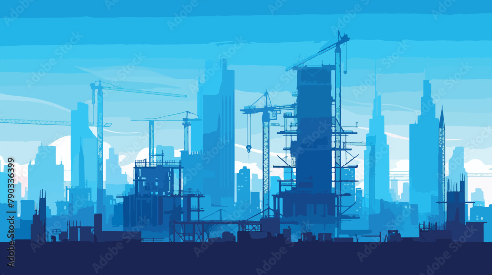Blue skyline with modern construction site. Abstrac