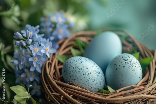 Bird Nest With Three Blue Eggs