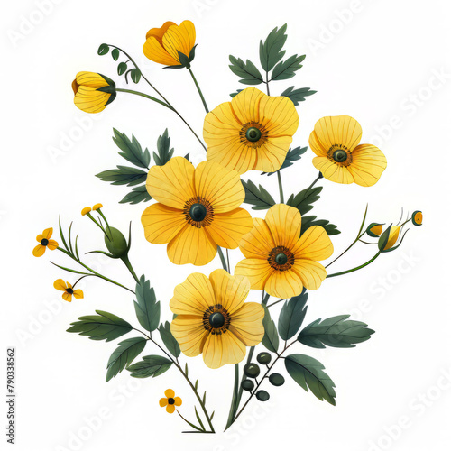 Flower and Branch Illustration on a White Background (ID: 790338562)