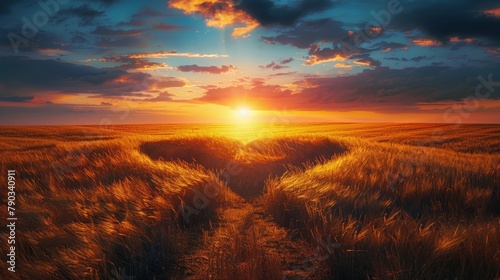 Sun Setting Over Wheat Field