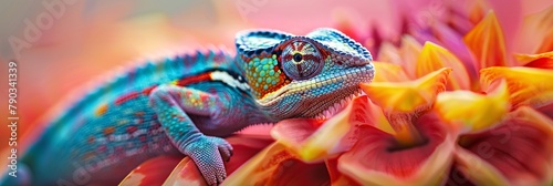 Chameleon on the Flower  Beautiful Extreme Close-Up