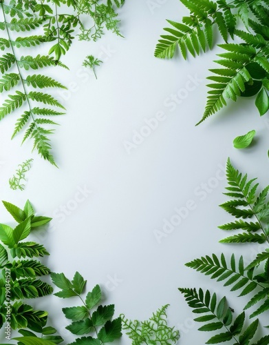 Green Leaves on a White Background