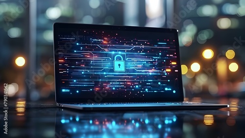 Secure Computing: Digital Fortress on a Laptop. Concept Secure Computing, Data Protection, Encryption Technologies, Cybersecurity Measures, Privacy Online