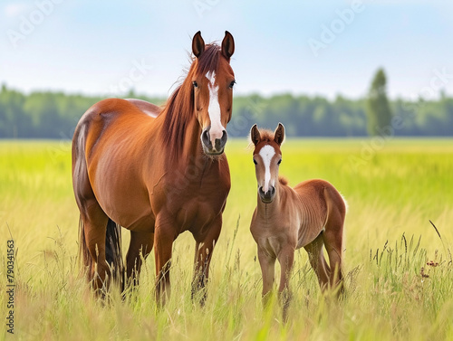 Maternal Care - Sunset with Mare and Foal