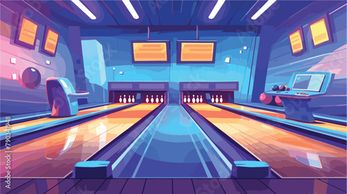 Bowling alley flat vector illustration. Cartoon emp
