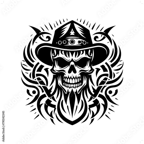 gangster; outlaw in modern tribal tattoo, abstract line art of people, minimalist contour. Vector