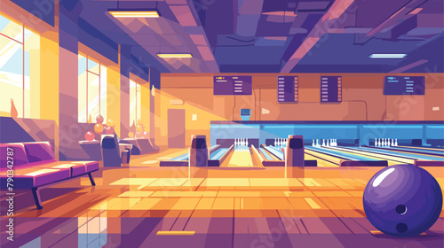 Bowling alley vector illustration. Cartoon flat pan