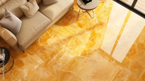 Top view of yellow marble stone flooring in living room background