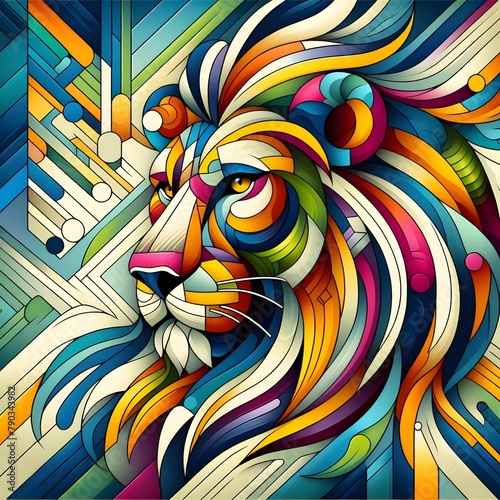 Colorful abstract drawing of a lion