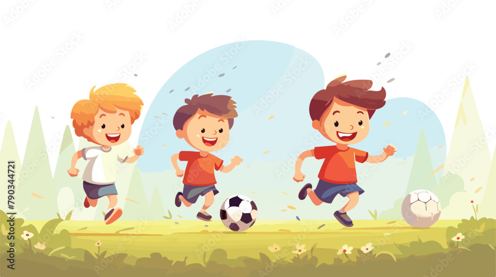 Boys kids playing soccer football. illustration. 2d