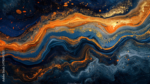 A marbled wave of electric cobalt and fiery orange, with a golden glitter crest.  photo