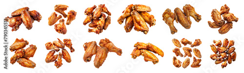 Assorted crispy chicken wings isolated cut out png on transparent background © Maestro