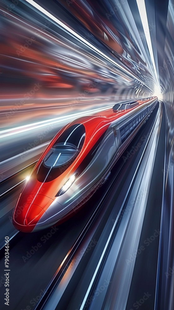 High-speed bullet train in motion, sleek design, 3D vector